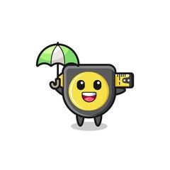cute tape measure illustration holding an umbrella