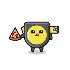 cute tape measure cartoon eating pizza