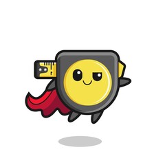 cute tape measure superhero character is flying