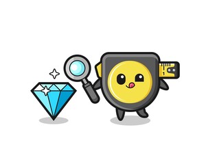 tape measure mascot is checking the authenticity of a diamond