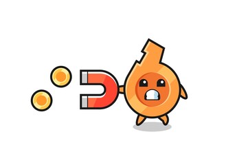 the character of whistle hold a magnet to catch the gold coins