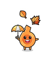 cartoon of the cute whistle holding an umbrella in autumn