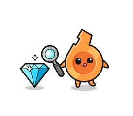 whistle mascot is checking the authenticity of a diamond