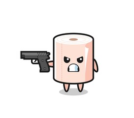 the cute tissue roll character shoot with a gun