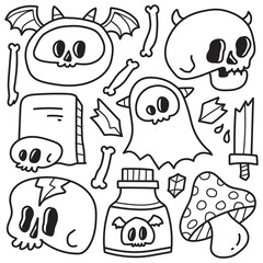 cute halloween cartoon doodle illustration design for coloring, backgrounds, stickers, logos, symbol, icons and more