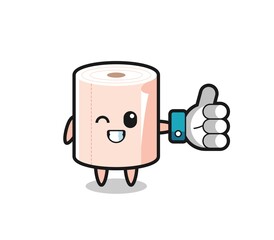 cute tissue roll with social media thumbs up symbol