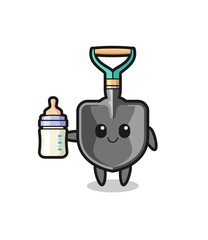 baby shovel cartoon character with milk bottle
