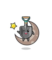illustration of shovel cartoon sitting on the half moon