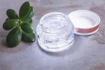 transparent jar with moisturizing gel with hyaluronic acid