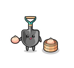 cute shovel character eating steamed buns