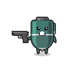 the cute ballpoint character shoot with a gun