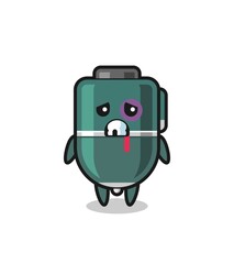 injured ballpoint character with a bruised face