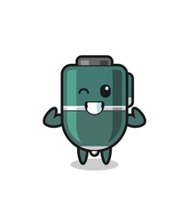 the muscular ballpoint character is posing showing his muscles