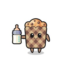 baby muffin cartoon character with milk bottle