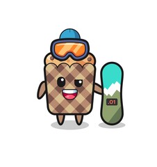 Illustration of muffin character with snowboarding style