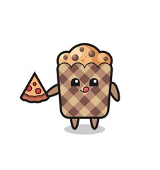 cute muffin cartoon eating pizza
