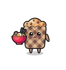 cute muffin character eating noodles