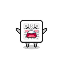 Naklejka premium cute qr code mascot with a yawn expression
