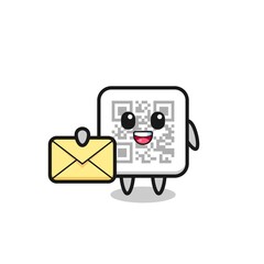 cartoon illustration of qr code holding a yellow letter