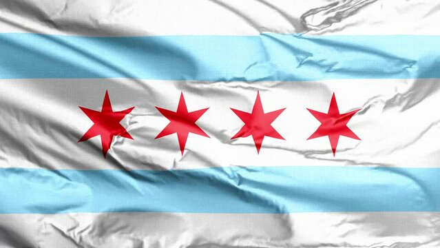 A waving flag of Chicago Illinois. 3d animation.
