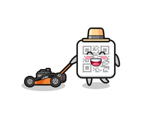 illustration of the qr code character using lawn mower