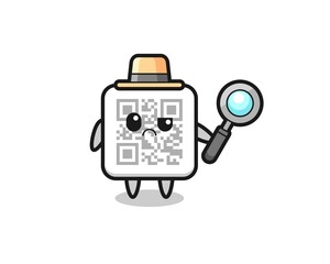 the mascot of cute qr code as a detective