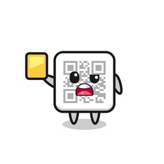 cartoon qr code character as a football referee giving a yellow card