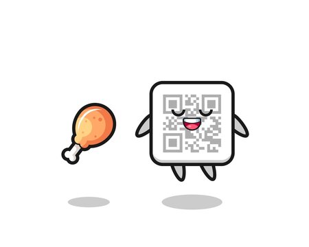 cute qr code floating and tempted because of fried chicken
