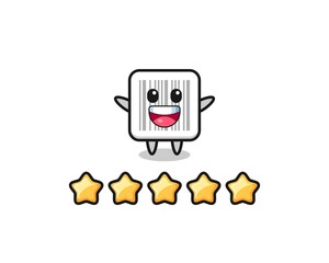 the illustration of customer best rating, barcode cute character with 5 stars