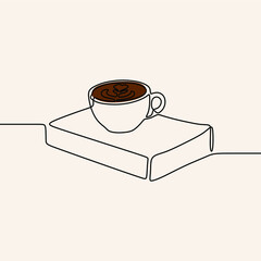 coffee cup and book oneline continuous single editable line art