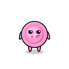 cute clothing button character with suspicious expression