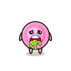 the cute clothing button character with puke