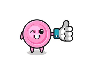 cute clothing button with social media thumbs up symbol