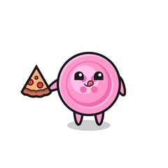 cute clothing button cartoon eating pizza
