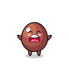 cute chocolate egg mascot with a yawn expression