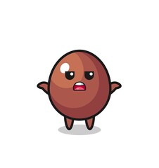 chocolate egg mascot character saying I do not know