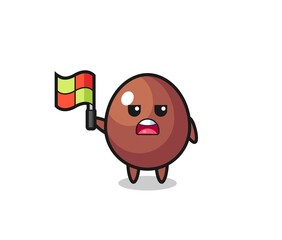 chocolate egg character as line judge putting the flag up