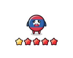 the illustration of customer bad rating, laos flag cute character with 1 star