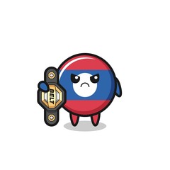 laos flag mascot character as a MMA fighter with the champion belt