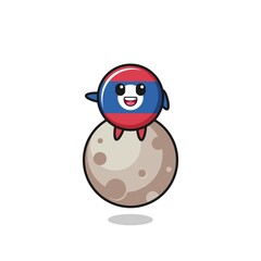 illustration of laos flag cartoon sitting on the moon