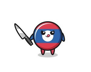 cute laos flag mascot as a psychopath holding a knife