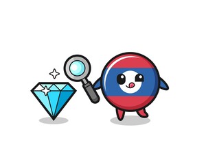 laos flag mascot is checking the authenticity of a diamond