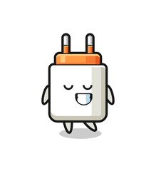 power adapter cartoon illustration with a shy expression