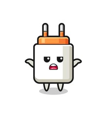 power adapter mascot character saying I do not know