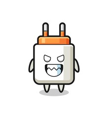 evil expression of the power adapter cute mascot character