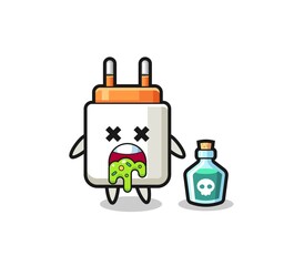 illustration of an power adapter character vomiting due to poisoning