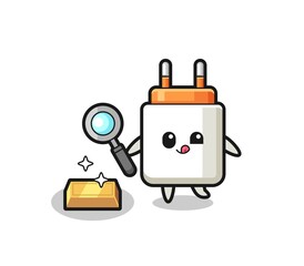 power adapter character is checking the authenticity of the gold bullion