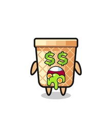 waffle cone character with an expression of crazy about money