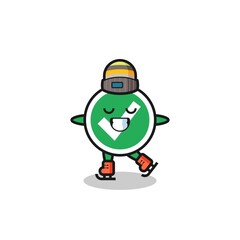 check mark cartoon as an ice skating player doing perform