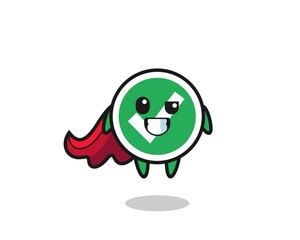 the cute check mark character as a flying superhero